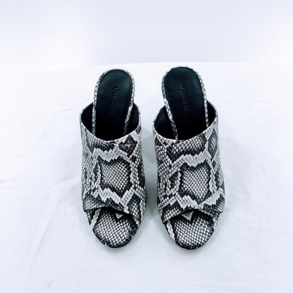 Vince Grey Mule Snakeskin Embossed Leather Block Slide On Heeled Sandal Sz 7 - Picture 3 of 11